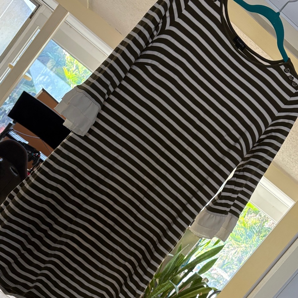 Talbots Olive and White Striped Dress